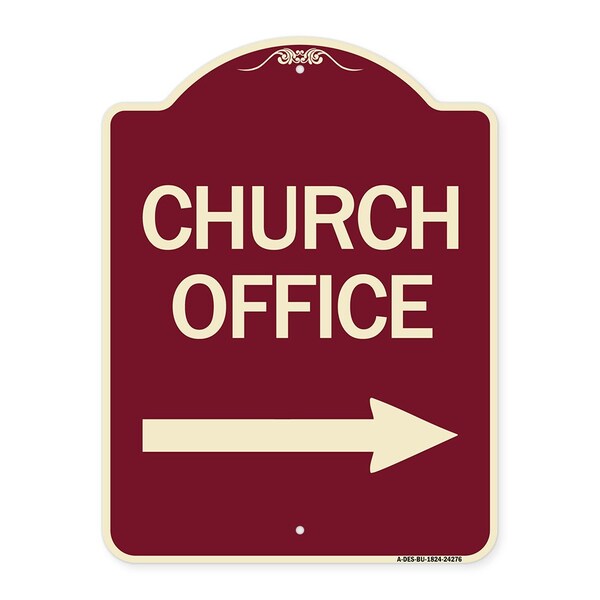 Church Office With Right Arrow Heavy-Gauge Aluminum Architectural Sign, 24" x 18", BU-1824-24276